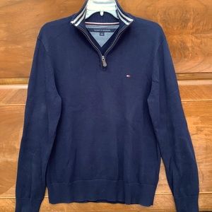 Tommy Hilfiger Mens Quarter Zip Cotton Sweater